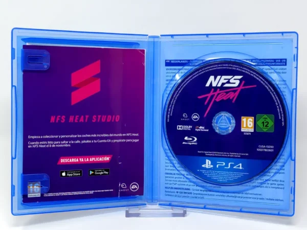Interior del juego Need for Speed: Heat (FRA) para PlayStation 4 con disco y manual