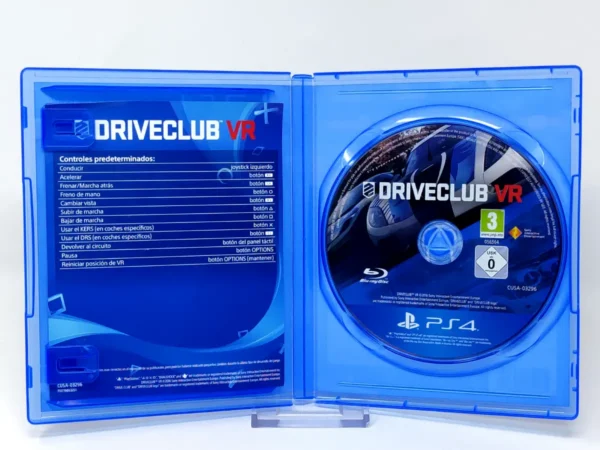 Interior del juego DRIVECLUB VR (ESP) para PlayStation 4 con disco y manual