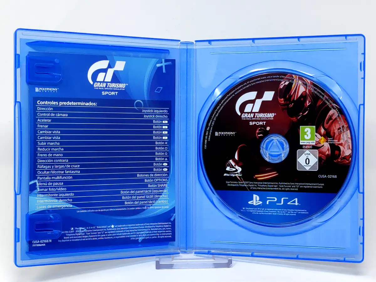 Interior del juego Gran Turismo Sport (ESP) (PS Hits) para PlayStation 4 con disco y manual