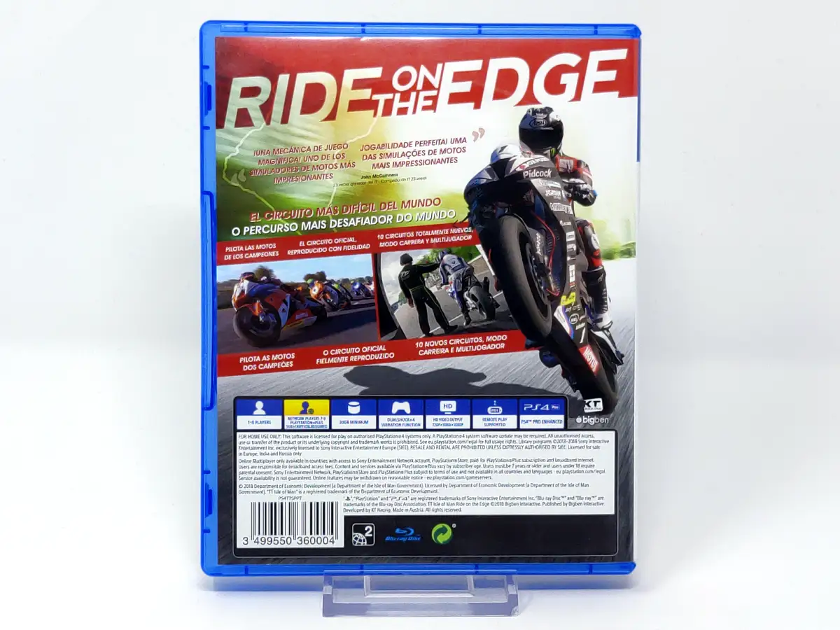 Parte trasera de TT Isle of Man: Ride on the Edge (ESP) para PlayStation 4, edición PAL España