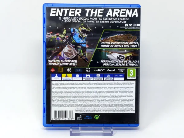 Parte trasera de Monster Energy Supercross: The Official Videogame (ESP) para PlayStation 4, edición PAL España