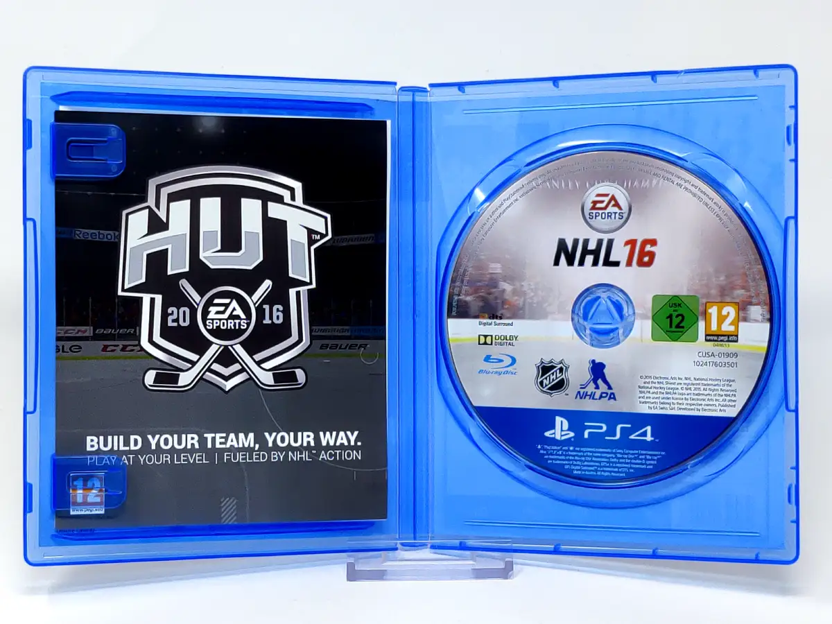 Interior del juego NHL 16 (UK) para PlayStation 4 con disco y manual
