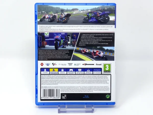 Parte trasera de MotoGP 17 (ESP) para PlayStation 4, edición PAL España