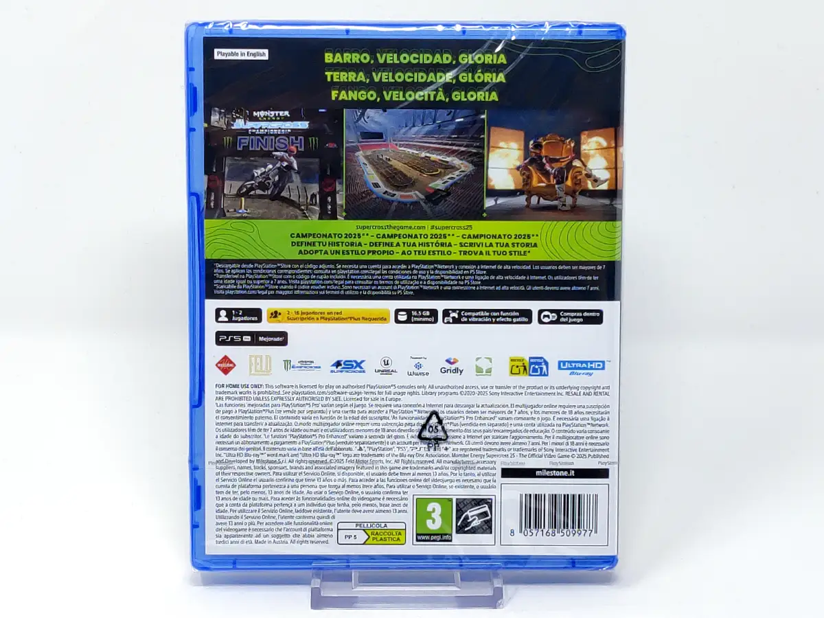 Parte trasera de Monster Energy Supercross 25 (Day One Edition) (ESP) (Precintado) para PlayStation 5, edición PAL España