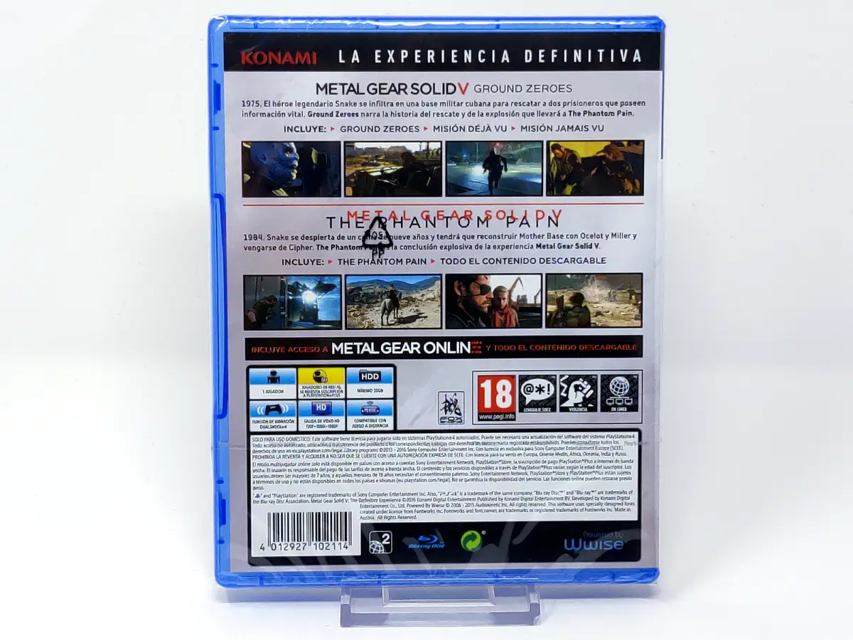 Parte trasera de Metal Gear Solid V: The Definitive Experience (ESP) (Precintado) para PlayStation 4, edición PAL España