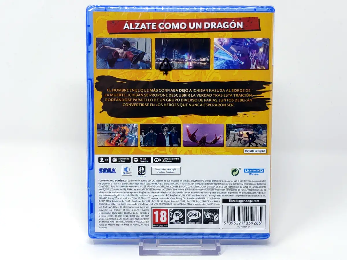 Parte trasera de Yakuza: Like a Dragon (ESP) (Precintado) para PlayStation 5, edición PAL España