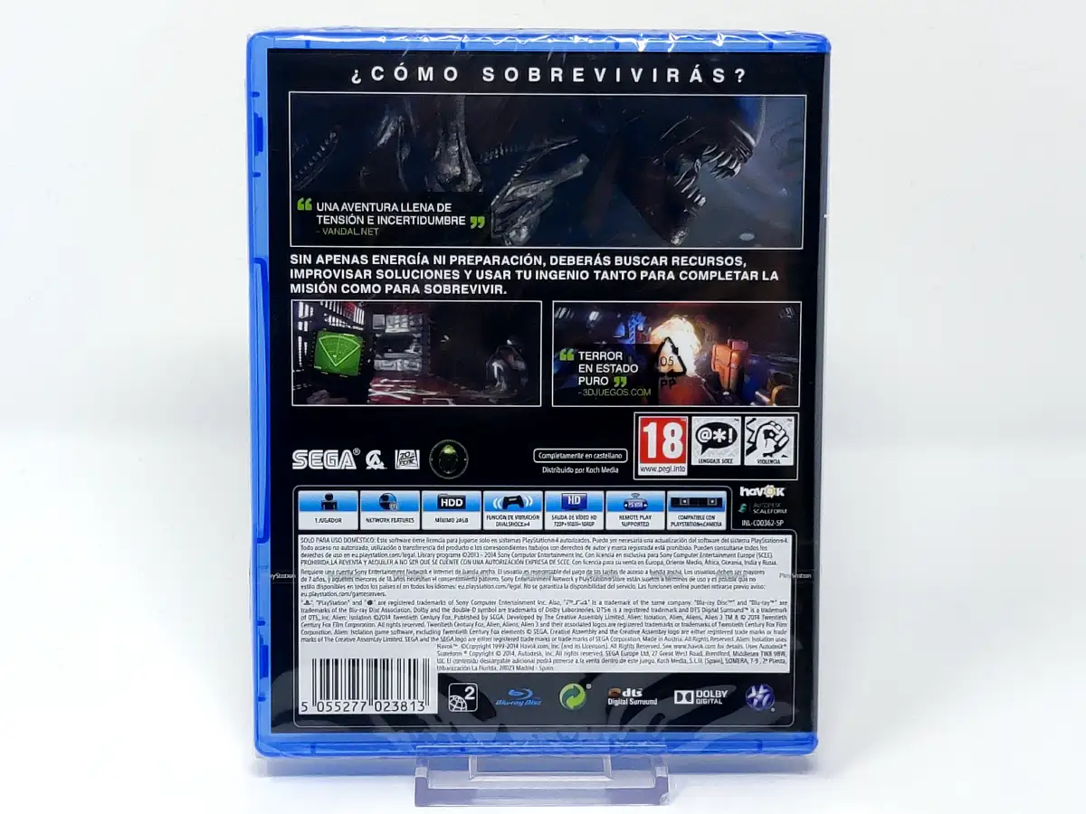 Parte trasera de Alien: Isolation (ESP) (Precintado) para PlayStation 4, edición PAL España