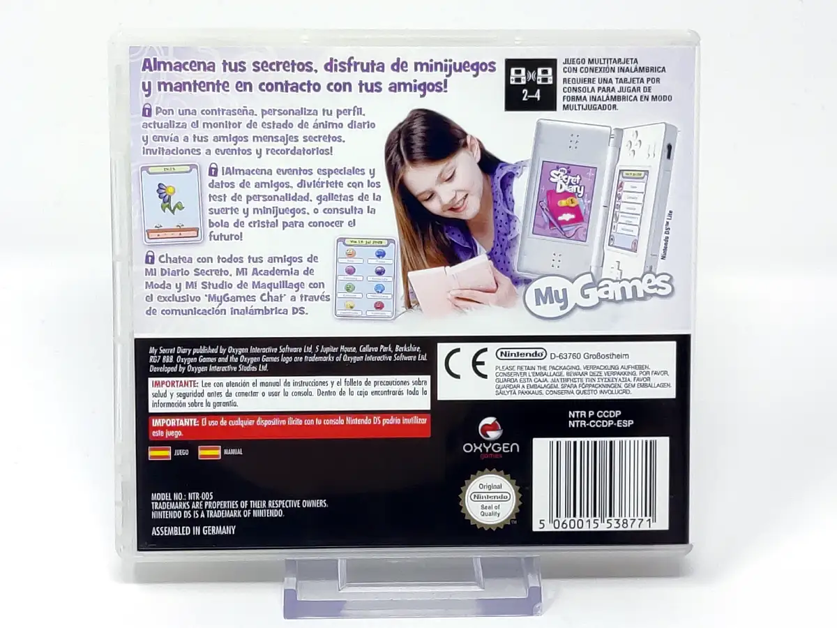Parte trasera de Mi Diario Secreto (ESP) para Nintendo DS, edición PAL España