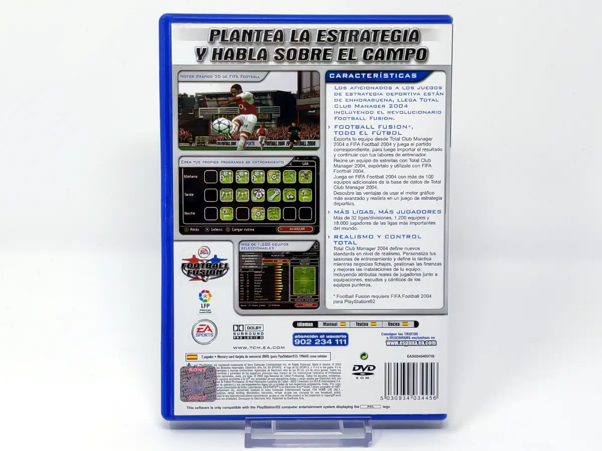 Parte trasera de Total Club Manager 2004 (ESP) (v2) para PlayStation 2, edición PAL España