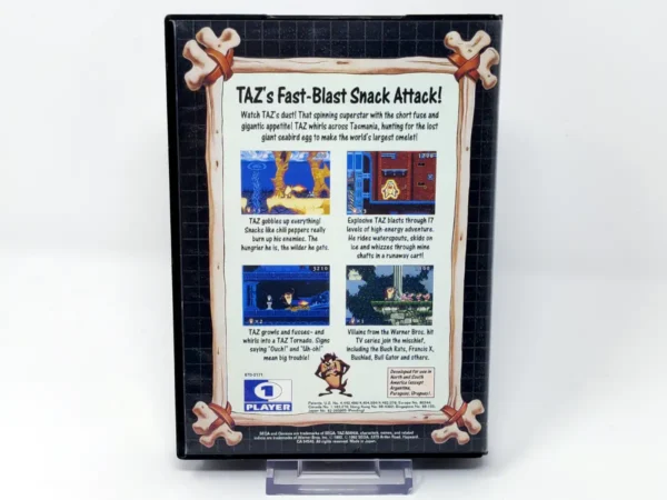 Parte trasera de Taz-Mania (USA) para Sega Mega Drive, edición NTSC USA