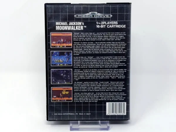Parte trasera de Michael Jackson's Moonwalker (ESP) para Sega Mega Drive, edición PAL España