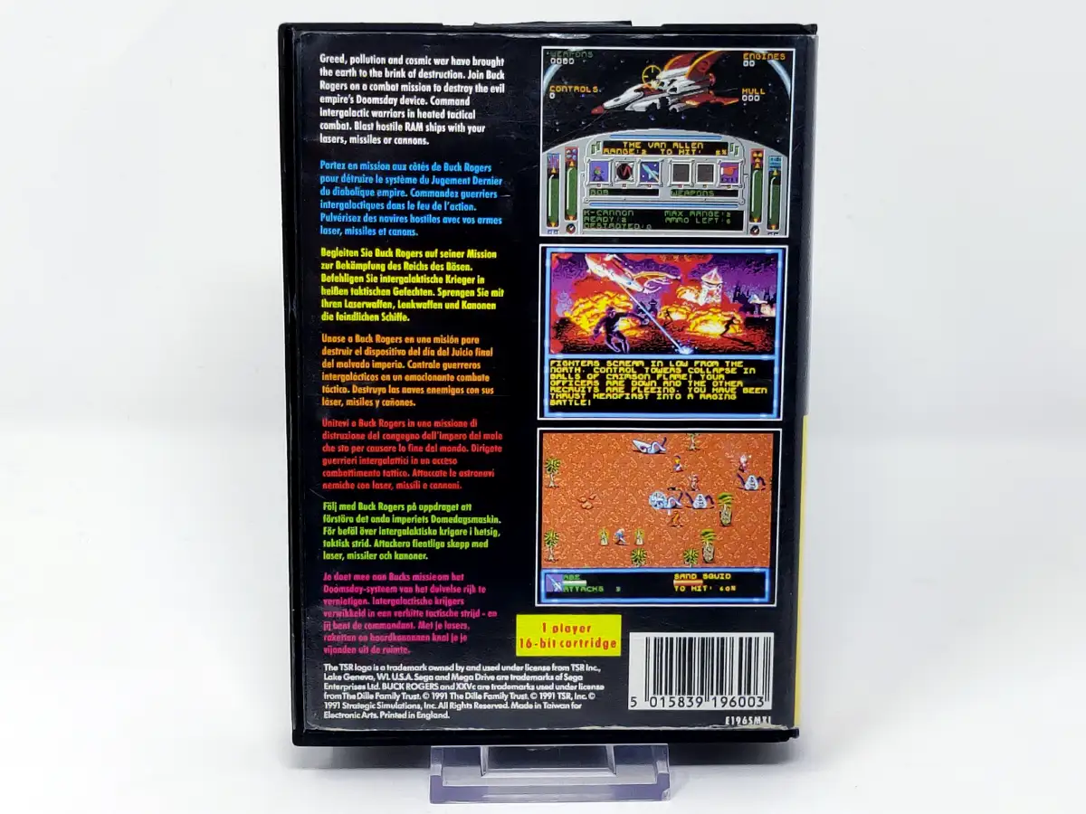 Parte trasera de Buck Rogers: Countdown to Doomsday (ESP) para Sega Mega Drive, edición PAL España