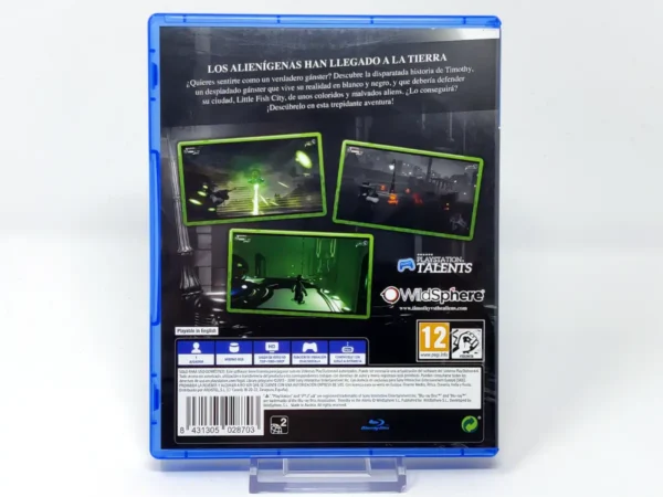 Parte trasera de Timothy vs the Aliens (ESP) para PlayStation 4, edición PAL España