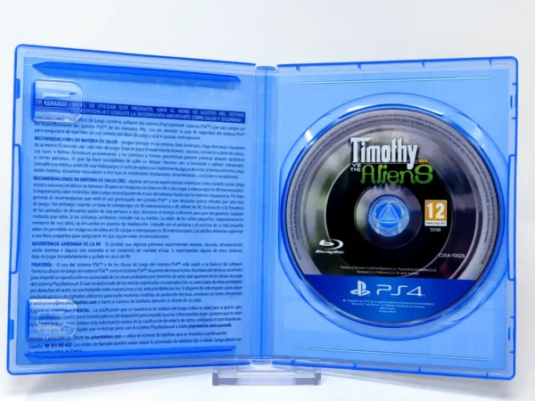 Interior del juego Timothy vs the Aliens (ESP) para PlayStation 4 con disco y manual