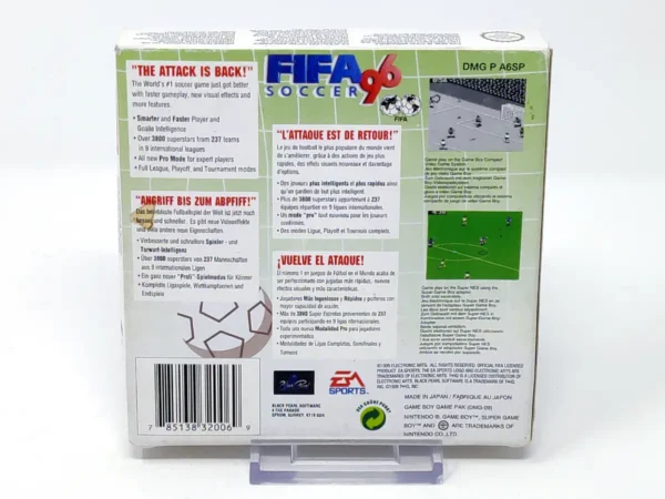 Parte trasera de FIFA Soccer 96 (ESP) para Nintendo Game Boy, edición PAL España