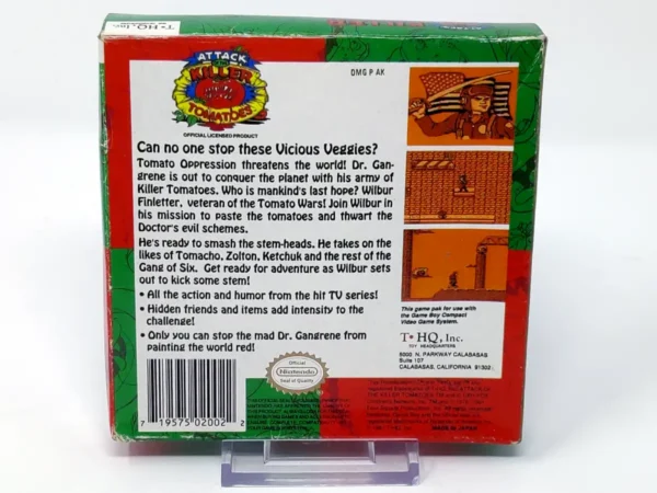 Parte trasera de Attack of the Killer Tomatoes (USA) para Nintendo Game Boy, edición NTSC USA