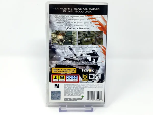 Parte trasera de Killzone: Liberation (ESP) para PSP, edición PAL España