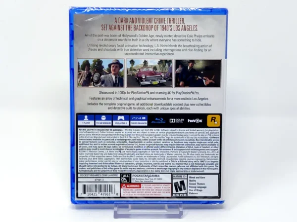 Parte trasera de L.A. Noire (USA) (Precintado) para PlayStation 4, edición NTSC USA