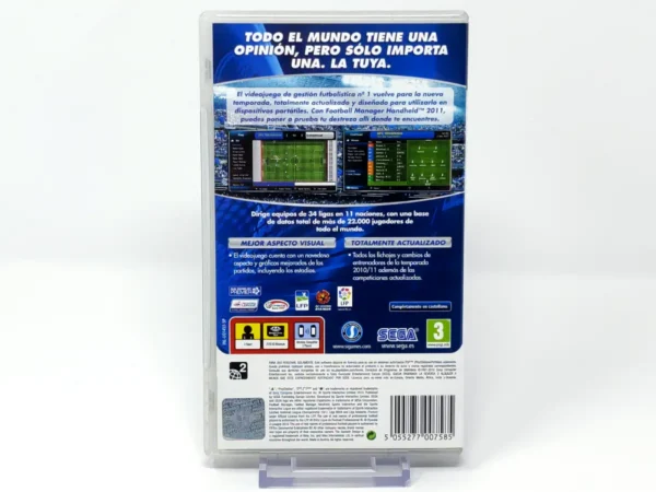 Parte trasera de Football Manager Handheld 2011 (ESP) para PSP, edición PAL España