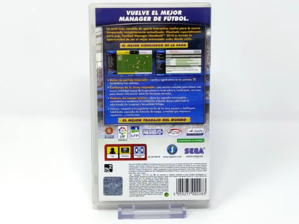 Parte trasera de Football Manager Handheld 2010 (ESP) para PSP, edición PAL España