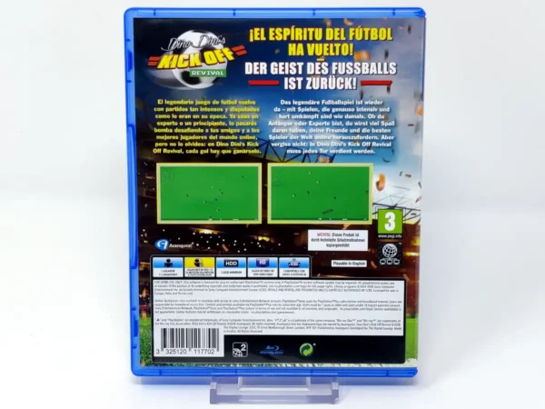 Parte trasera de Dino Dini's Kick Off Revival (ESP) para PlayStation 4, edición PAL España