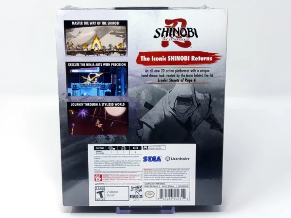 Lateral de la caja de Shinobi: Art of Vengeance (Classic Edition) (USA) (Limited Run) (Precintado) para Nintendo Switch
