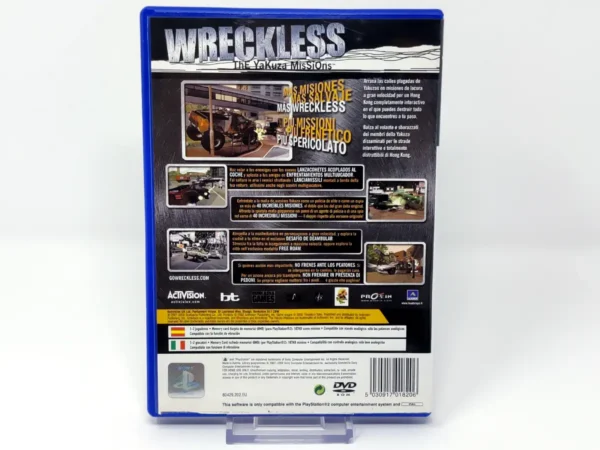 Parte trasera de Wreckless: The Yakuza Missions (ESP) para PlayStation 2, edición PAL España
