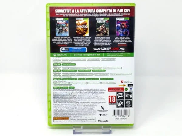 Parte trasera de Far Cry: The Wild Expedition (ESP) para XBOX 360, edición PAL España