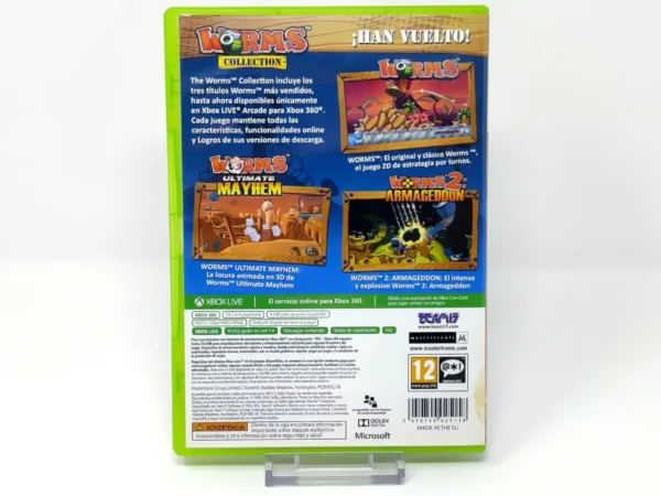 Parte trasera de Worms Collection (ESP) para XBOX 360, edición PAL España