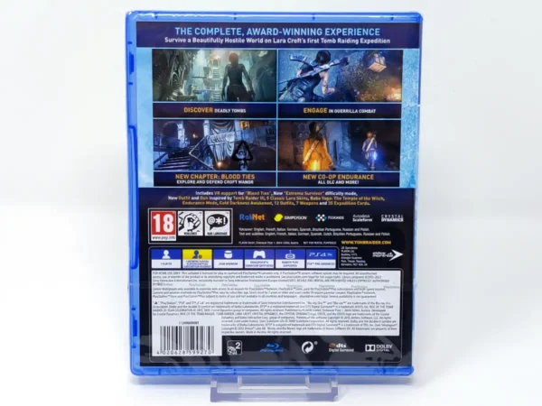 Parte trasera de Rise of the Tomb Raider: 20º aniversario (EUR) (Precintado) para PlayStation 4, edición PAL EUR
