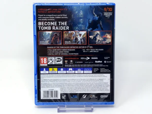 Parte trasera de Shadow of the Tomb Raider (Definitive Edition) (EUR) (Precintado) para PlayStation 4, edición PAL EUR