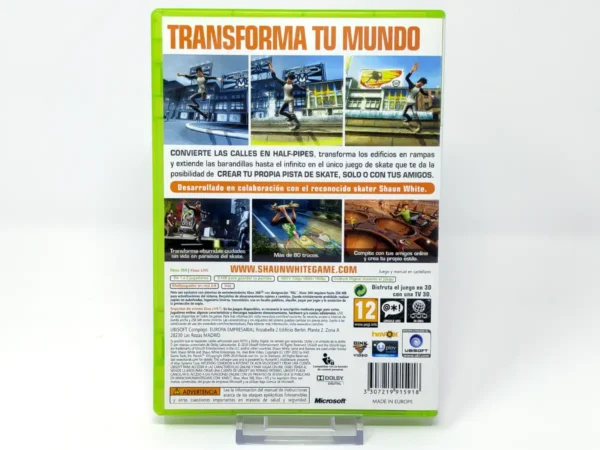 Parte trasera de Shaun White Snowboarding (ESP) para XBOX 360, edición PAL España