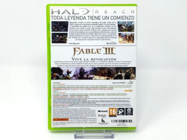 Parte trasera de Halo Reach + Fable III (Pack Doble) (ESP) (Bundle) para XBOX 360, edición PAL España