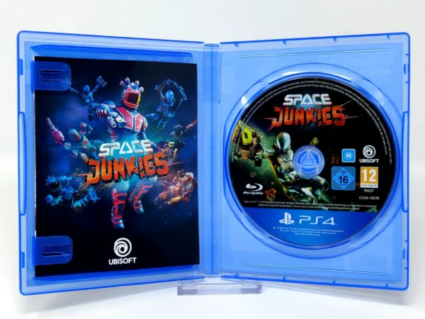 Interior del juego Space Junkies (ESP) para PlayStation 4 con disco y manual