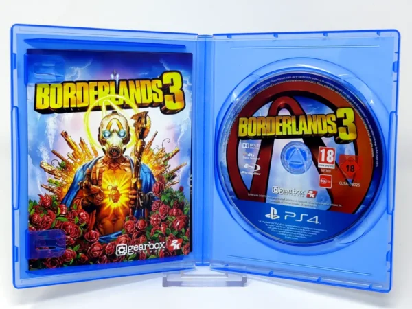 Interior del juego Borderlands 3 (EUR) para PlayStation 4 con disco y manual