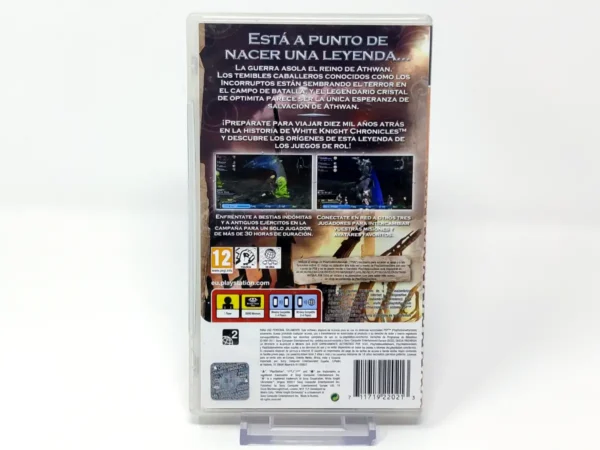 Parte trasera de White Knight Chronicles: Origins (ESP) (Essentials) para PSP, edición PAL España