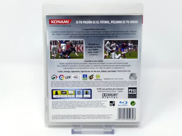 Parte trasera de PES 2008: Pro Evolution Soccer (ESP) (Rebajado) para PlayStation 3, edición PAL España