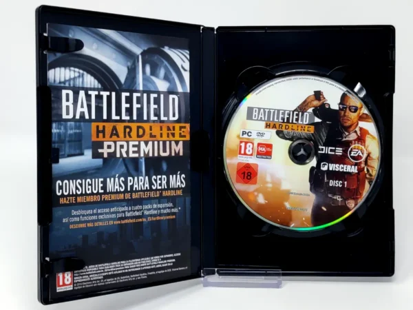 Interior del juego Battlefield: Hardline (ESP) para PC con disco y manual