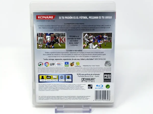 Parte trasera de PES 2008: Pro Evolution Soccer (ESP) para PlayStation 3, edición PAL España