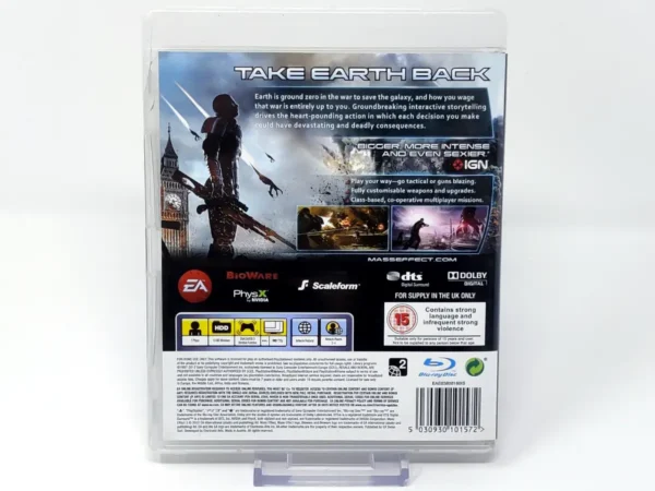 Parte trasera de Mass Effect 3 (UK) para PlayStation 3, edición PAL UK