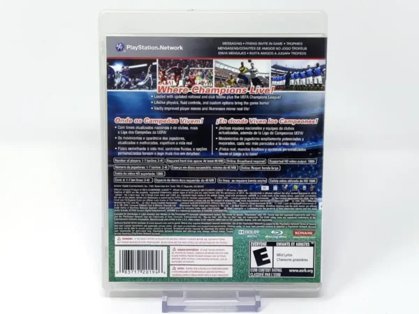 Parte trasera de PES 2010: Pro Evolution Soccer (USA) para PlayStation 3, edición NTSC USA