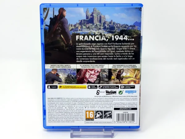 Parte trasera de Sniper Elite 5: France (ESP) para PlayStation 5, edición PAL España
