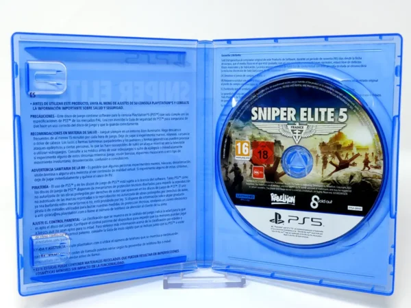 Interior del juego Sniper Elite 5: France (ESP) para PlayStation 5 con disco y manual