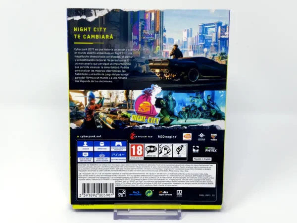 Parte trasera de Cyberpunk 2077 (Edición Day One) (ESP) para PlayStation 4, edición PAL España
