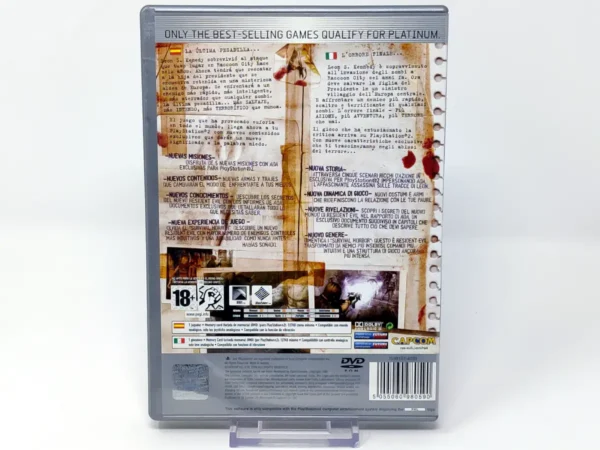 Parte trasera de Resident Evil 4 (ESP) (Platinum) (Rebajado) para PlayStation 2, edición PAL España
