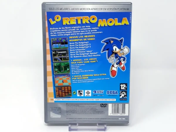 Parte trasera de Sonic Mega Collection Plus (ESP) (Platinum) para PlayStation 2, edición PAL España