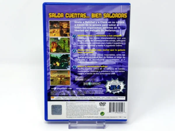 Parte trasera de Ratchet & Clank 3 (ESP) para PlayStation 2, edición PAL España