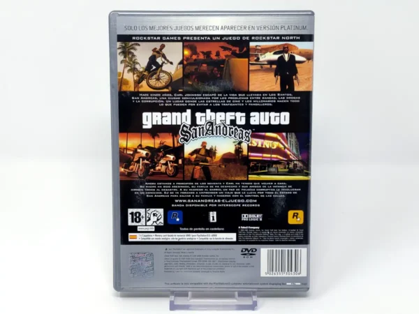 Parte trasera de Grand Theft Auto: San Andreas (ESP) (con Mapa) (Platinum) para PlayStation 2, edición PAL España