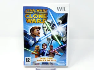 Portada de Star Wars: The Clone Wars - Duelos de Sables de Luz (ESP) para Nintendo Wii, edición PAL España, de segunda mano