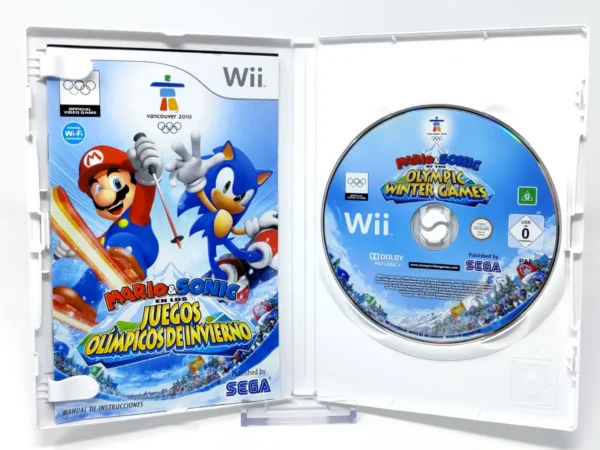 Interior del juego Mario & Sonic en los Juegos Olímpicos De Invierno (ESP) para Nintendo Wii con disco y manual